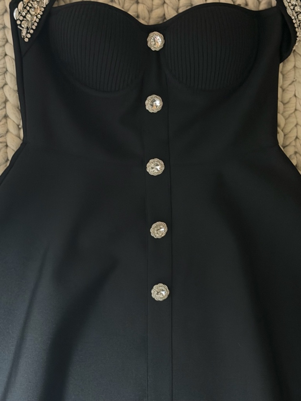 FASHIONOVA- Black Rhinestone Halter Fit-and-Flare Mini Dress - Picture 4 of 7
